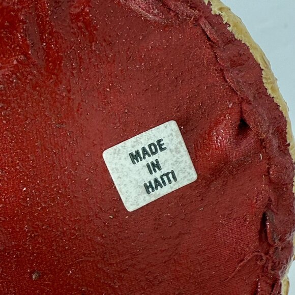 Handmade Haitian Santa Claus Figurine Red & Green Painted Paper Mache Christmas - Picture 4 of 5